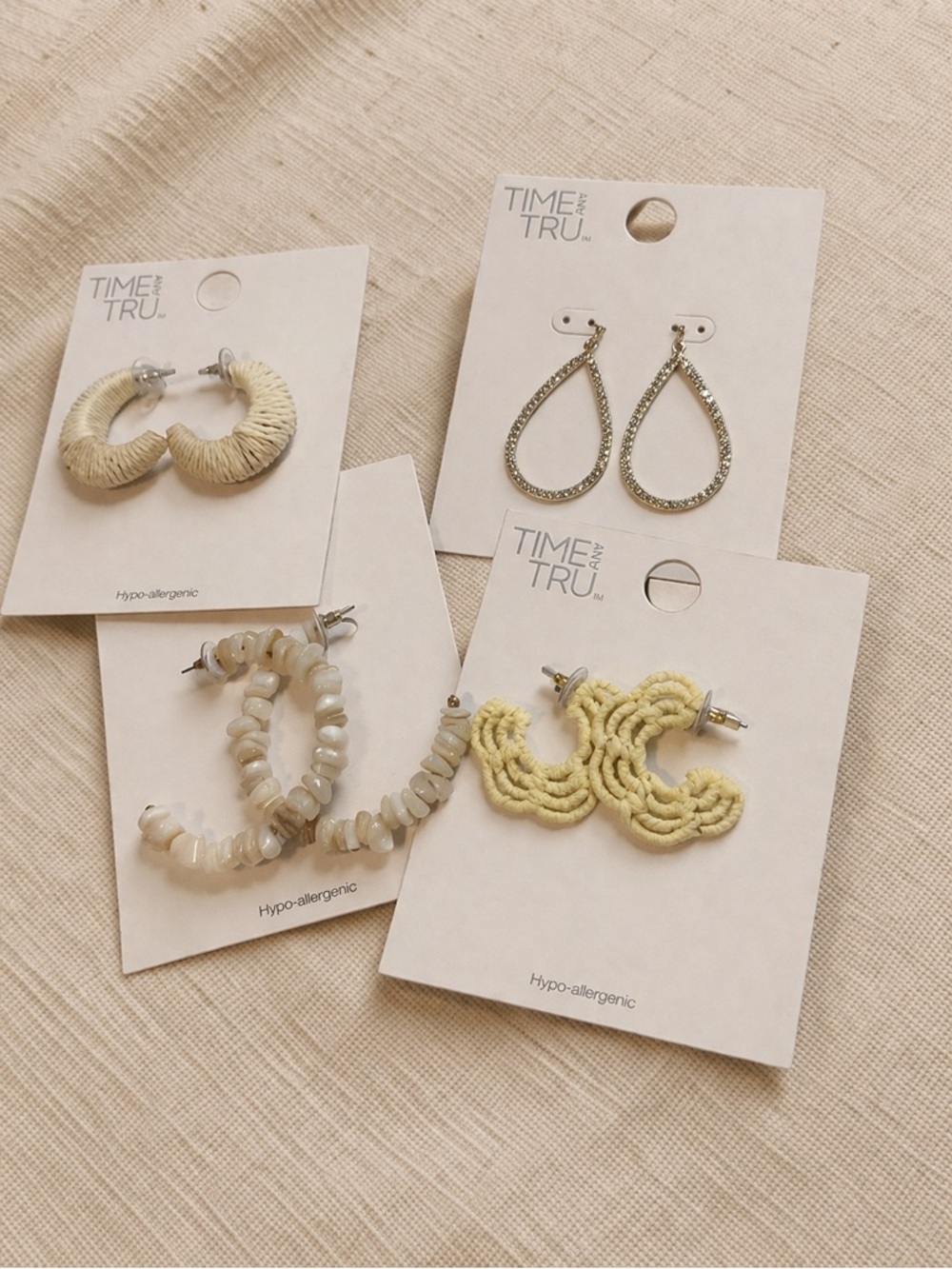 Time and Tru Mixed Earring Set — Cream, Pale Yellow, Gold